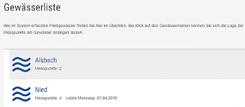 Übersicht über erfasste Gewässer
